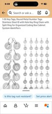 1-50 Key Tags, Round Metal Number Tags Stainless Steel ID with Hole Key Ring