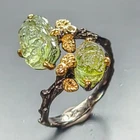 Carving flower Natural Tourmaline Ring 925 Sterling Silver Size 8.5 /R466382