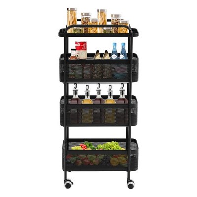 4-tier Slim Rolling Storage Cart With Pull Out Mesh Drawers For Tight Spaces