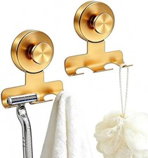 Razor Holder for Shower, 2 Pack Gold Suction Cup Steel Wall Mount, No Drill