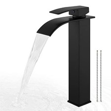 Bathroom Vessel Faucet Tall Waterfall Single Tall Faucet:11.8-inch Matte Black