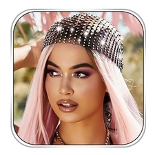 Crystal Mesh Head Chain Black Rhinestone Flapper Cap Headpieces 1920s Belly