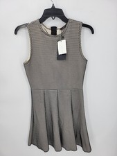Zara Dress Womens Small Black Ivory Birdseye Knit Sleeveless Fit and Flare