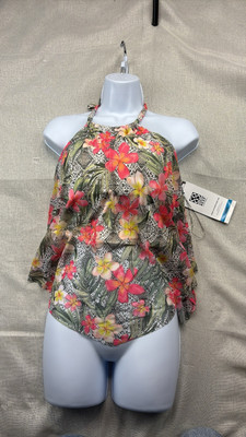 Coco Reef Women Underwire Tankini Top Monaco Aura Mesh Ruffle Cropped Size 36DD