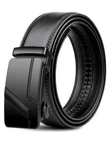 Genuine Leather Men’s Ratchet Belt Automatic Buckle Adjustable Waist Belt