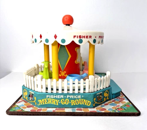 Vintage Fisher Price Little People Merry Go Round Carousel Works