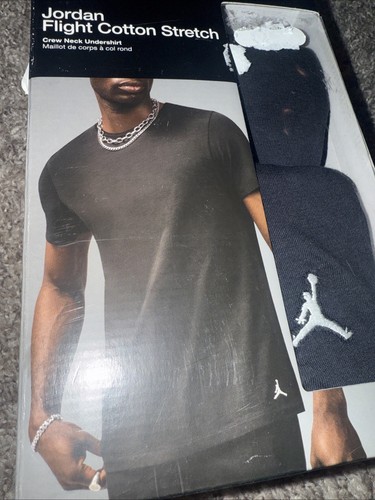 Herren 2er Pack Jordan Flight Cotton Stretch Crew Neck Unterhemd Schwarz Gr. L