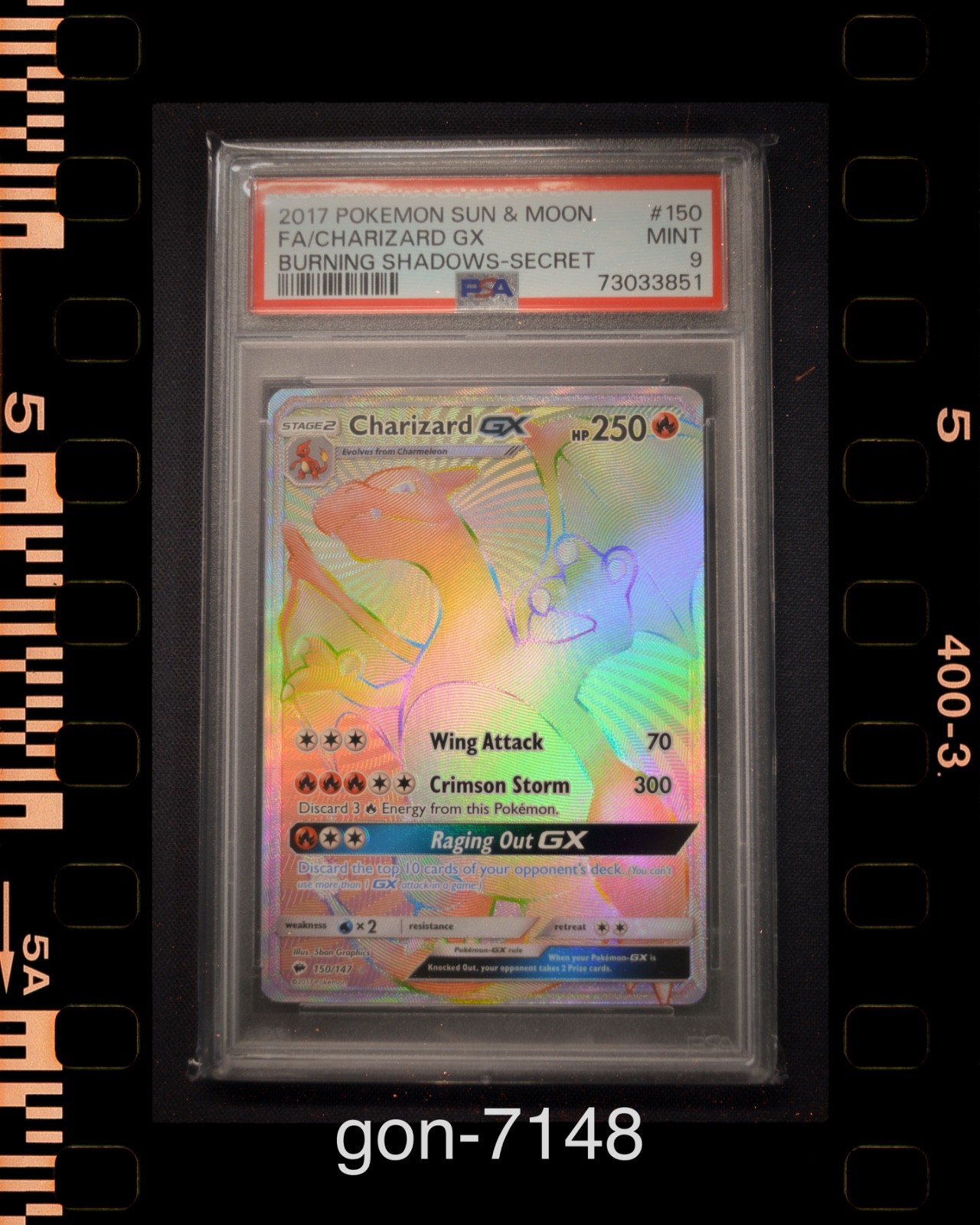 2017 POKEMON SUN & MOON BURNING SHADOWS #150/147 CHARIZARD GX SECRET RARE PSA 9