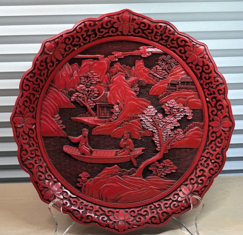 1970s Chinese carved lacquer tray