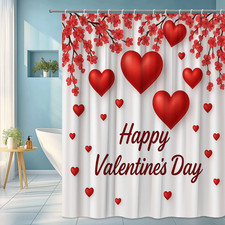 Red Hearts and Floral Shower Curtain for Valentine's Day Decor