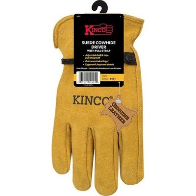 Kinco 50BT-L Suede Cowhide Leather Gold Men's Driver Gloves Large