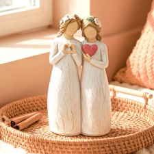 Sister Figurine with Heart, Two Sisters Resin Sculpture as Gift for Sister