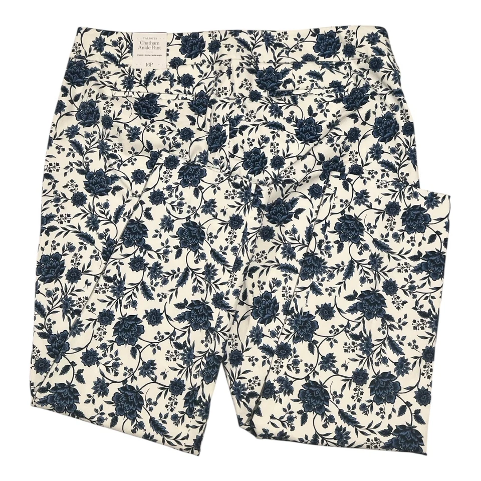Pantalones al tobillo Talbots Chatham 16P azules blancos florales elásticos para mujer nuevos con etiquetas Foto 2 de 4