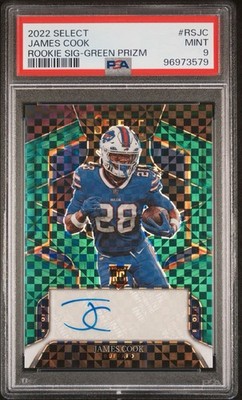 2022 Panini Select - Rookie Signatures James Cook #RS-JC Green Prizm /5 (AU, RC)