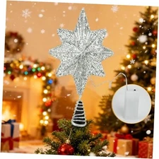 Christmas Tree Topper 15-inch North Star Tree Topper with 20 LED 15【Silver】
