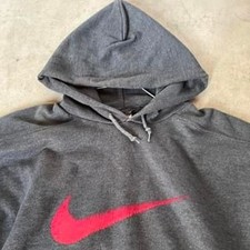 Vintage 90s Nike Big Swoosh Hoodie - Gray, Made in USA