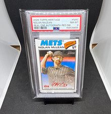 2026 Topps Heritage Real One Autos Nolan McLean RC Red Ink /77 PSA 8 Mets