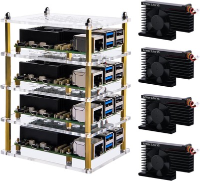 GeeekPi 4 Layers Cluster Case for Raspberry Pi 5, Pi 5 Stackable Case with 4PCS