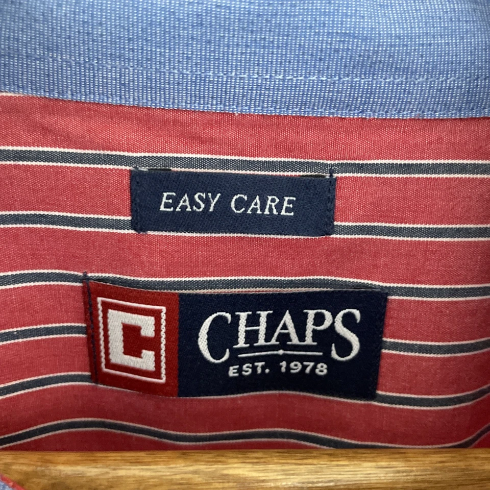 Chaps Easy Care Shirt Mens 2XT Tall 2X Red Striped Long Sleeve Button Down - Image 3 of 4