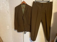 Sauer's Mens 2-Pc Suit Size 46 Blazer Jacket & Cuffed Pants 38x27 Brown Linen