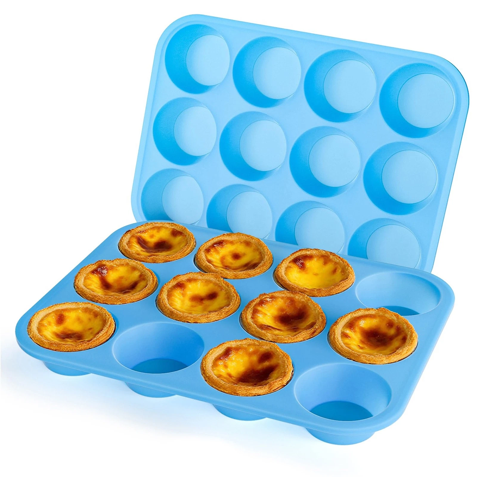 2Pack Silicone Muffin Pans for Baking with Metal Reinforced Frame,12 Cup Regu...