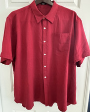 COOFANDY Men  s Red Linen Solid Short Sleeve Button-Up Shirt, Point Collar 3XL