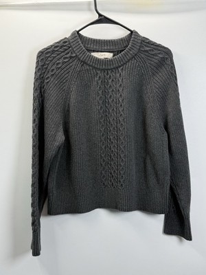 LOFT Womens Gray Knit Sweater Medium Cozy Cottagecore Minimalist Pullover
