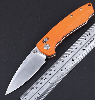 Real D2 Stainless Steel Pocket Knife Folding Blade Orange G10 Handle Axis Lock
