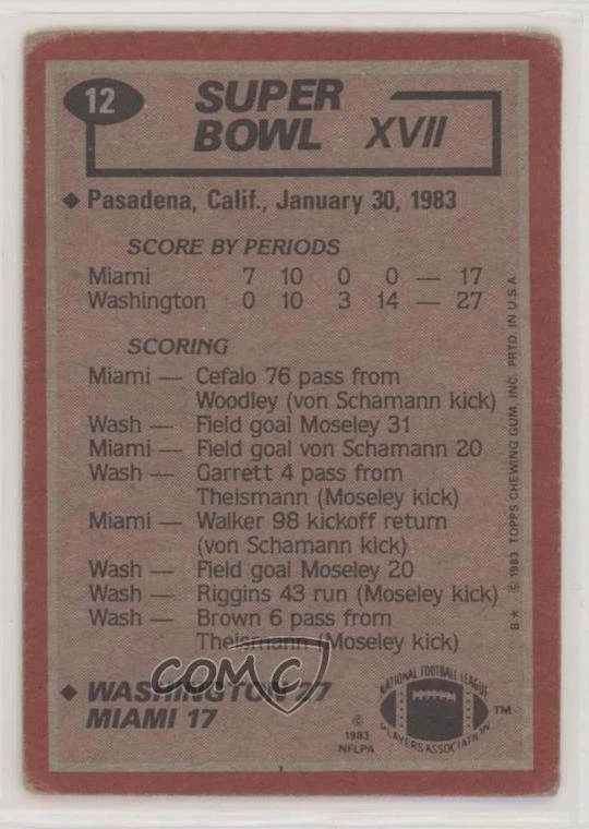 1983 Topps John Riggins #12 HOF sq1 - Image 2 of 3