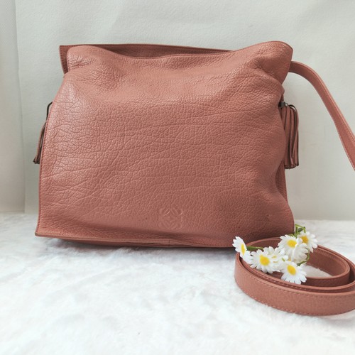 LOEWE Flamenco Rose Pink Tote Shoulder Crossbody Bag Medium Leather AUTH