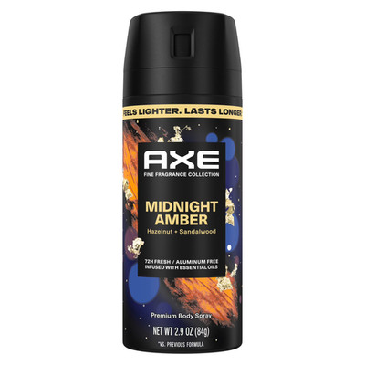 Axe Midnight Amber Body Spray 2.9oz 72Hr Fresh Aluminum Free Fine Fragrance