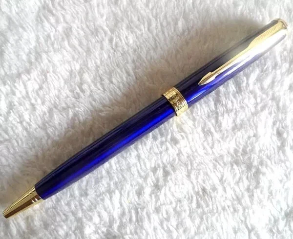 Good Parker Sonnet Series Ballpoint Pen Blue Gold Clip Fine Nib Blue Ink Refill