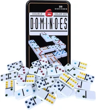 Double Six Dominoes Set with Tin Box - 28 Color Double 6 Domino Tiles for Kids &