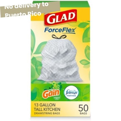 Glad ForceFlex Tall Kitchen Drawstring Trash Bags- Gain Original - 13 Gallon new