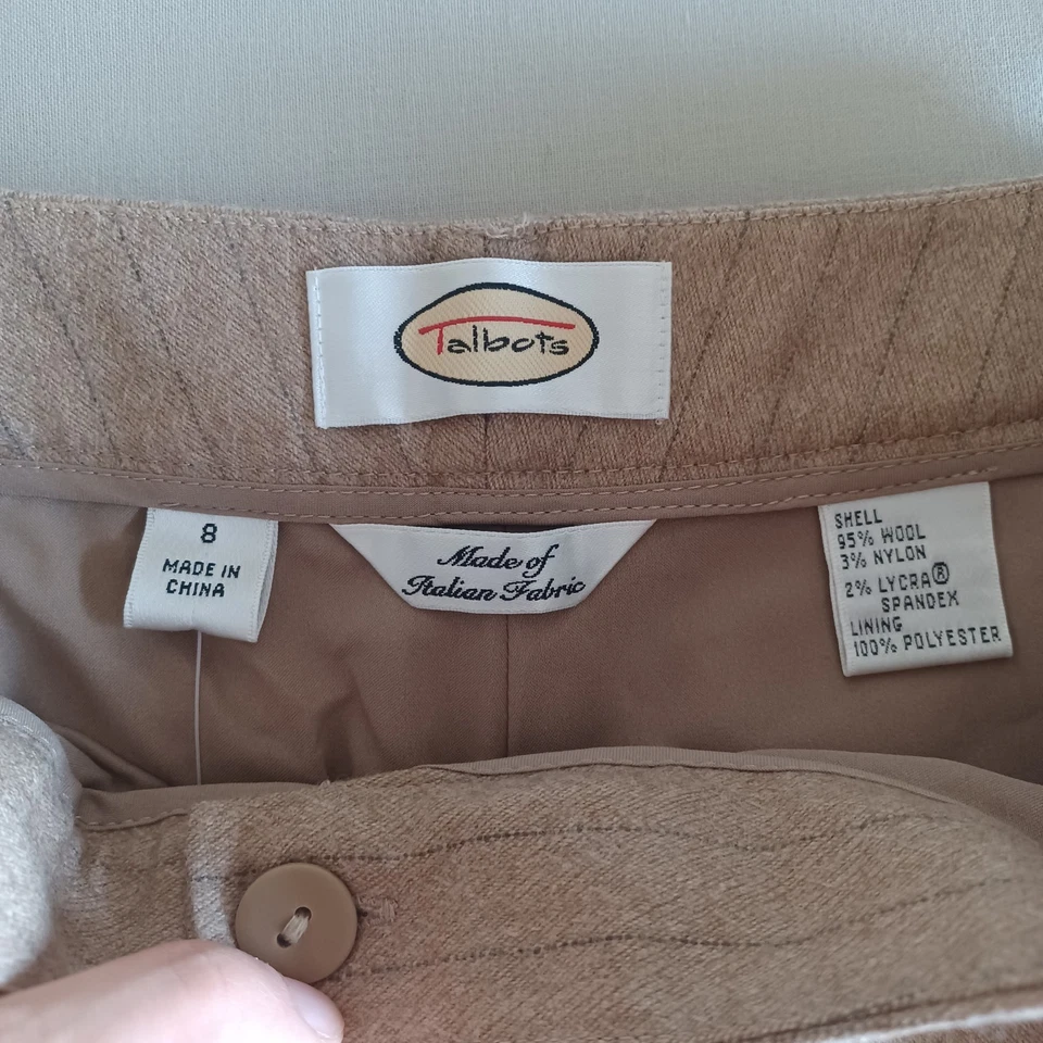 Nuevo con etiquetas Pantalones Talbots 95% Lana Mujer 8 Completamente Forrados Camel Rayas Pantalones Pantalones Foto 3 de 4
