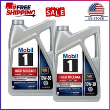 2 Pack, Mobil 1 High Mileage Full Synthetic Motor Oil 10W-30, 5 Quart