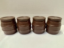 Vintage set of 4 Stauffer & Sons Empty Brown Barrels With Lids Cheese Spread 