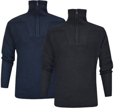 Half Zip Knitted Jumper Plain 1/4 Zip Funnel High Neck Pullover Sweater Ex Store