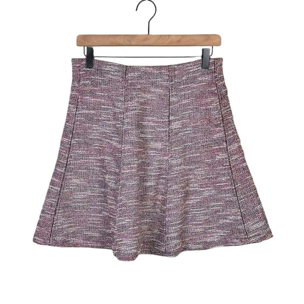 LOFT NWT Red Black White Tweed Textured Pleated Pull On Flare Skater Skirt