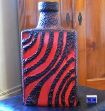 Antique Pottery Vase Mid Century Large Red Black Fat Lava Floor Vase H50 Marked