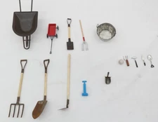Miniature Dollhouse Tool And Garden Equipment Lot Wood Metal & Plastic Lot of 15