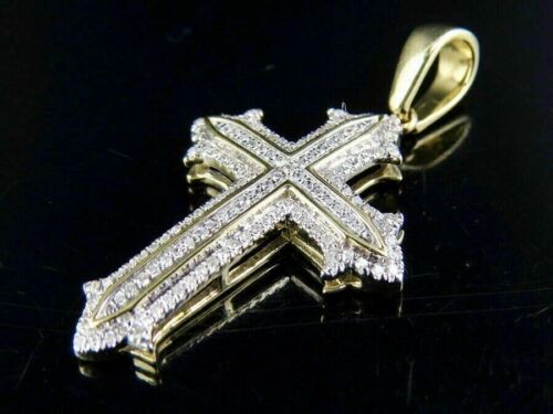 3.00Ct Round Real Moissanite Men's Custom Cross Pendant 14k Two Tone Gold Plated - Picture 1 of 5