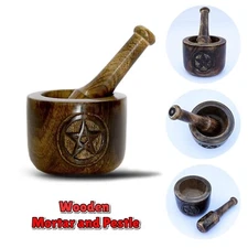 Wooden Mortar and Pestle Garlic Masher Hand Grinder for Kitchen & Cooking