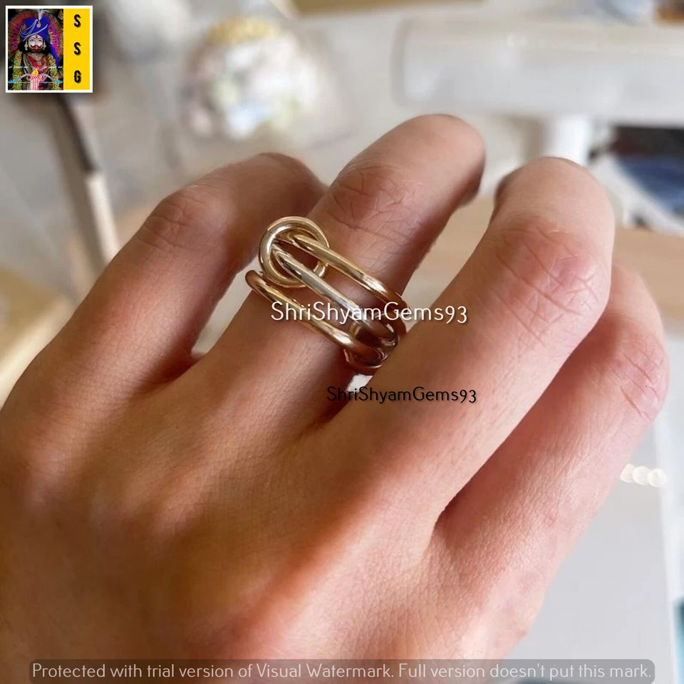 Anello dichiarazione in ottone argento anello bicolore collegato fascia ad in... - Immagine 4 di 4