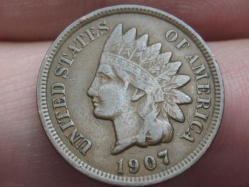 1907 Indian Head Cent Penny, XF Details, Chocolate Brown