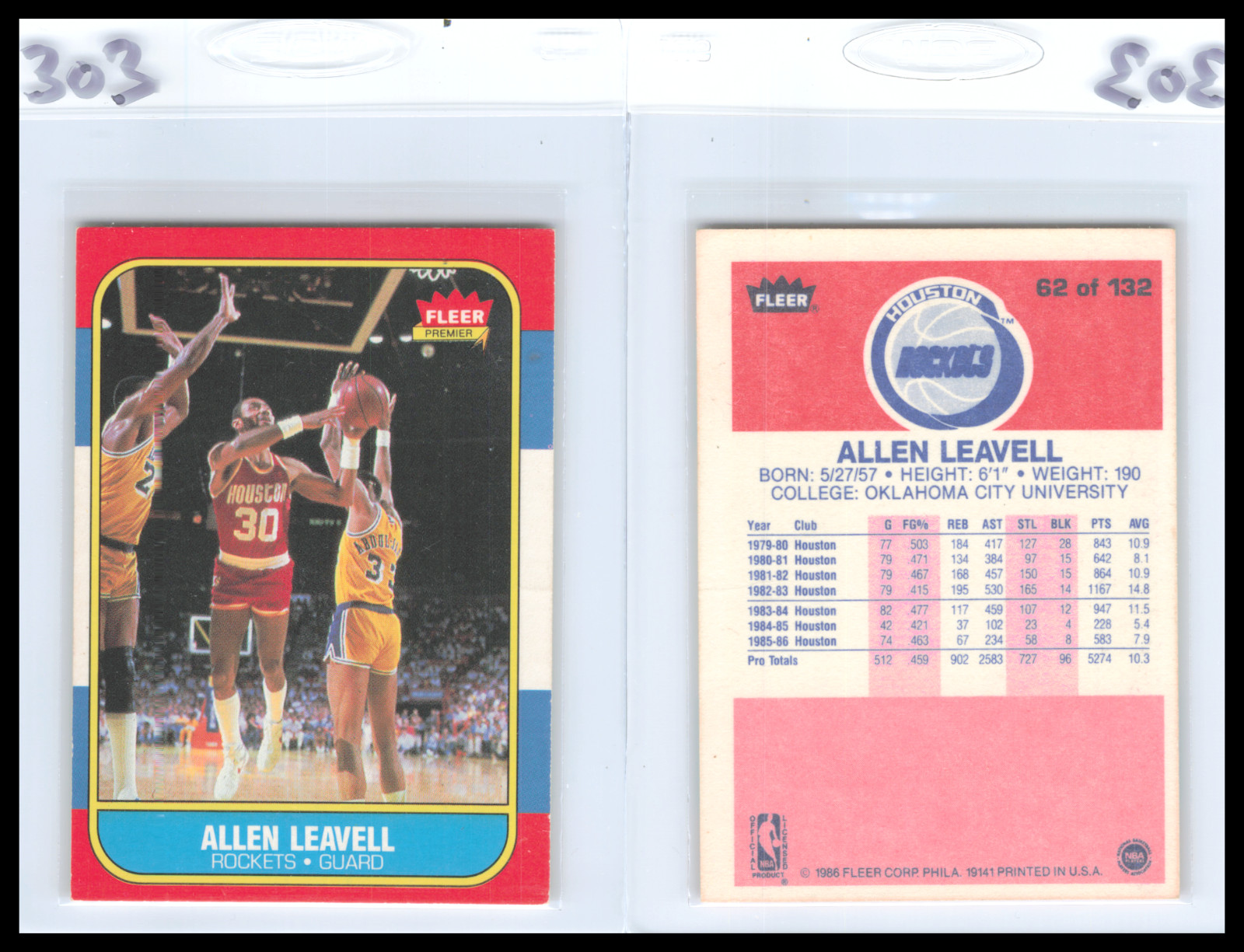 1986 Fleer basketball #62 Allen Leavell Houston Rockets EX   303