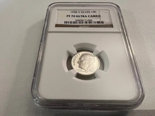 1998-S SILVER ROOSEVELT DIME NGC PF70 ULTRA CAMEO "BROWN LABEL" TOP POP