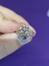R18 925 Sterling Silver Purple Flower Ring Size 6