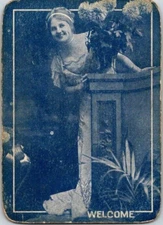 Antique Wide Swap Playing Card Named Welcome. Monochrome.