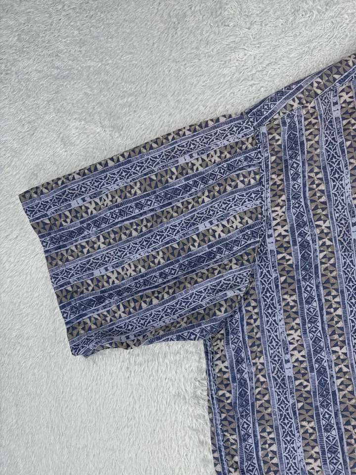 Camisa Clásica Cambridge DE COLECCIÓN Adulto 2XL XXL Azul Beige Estampado Tribal Algodón Foto 3 de 4